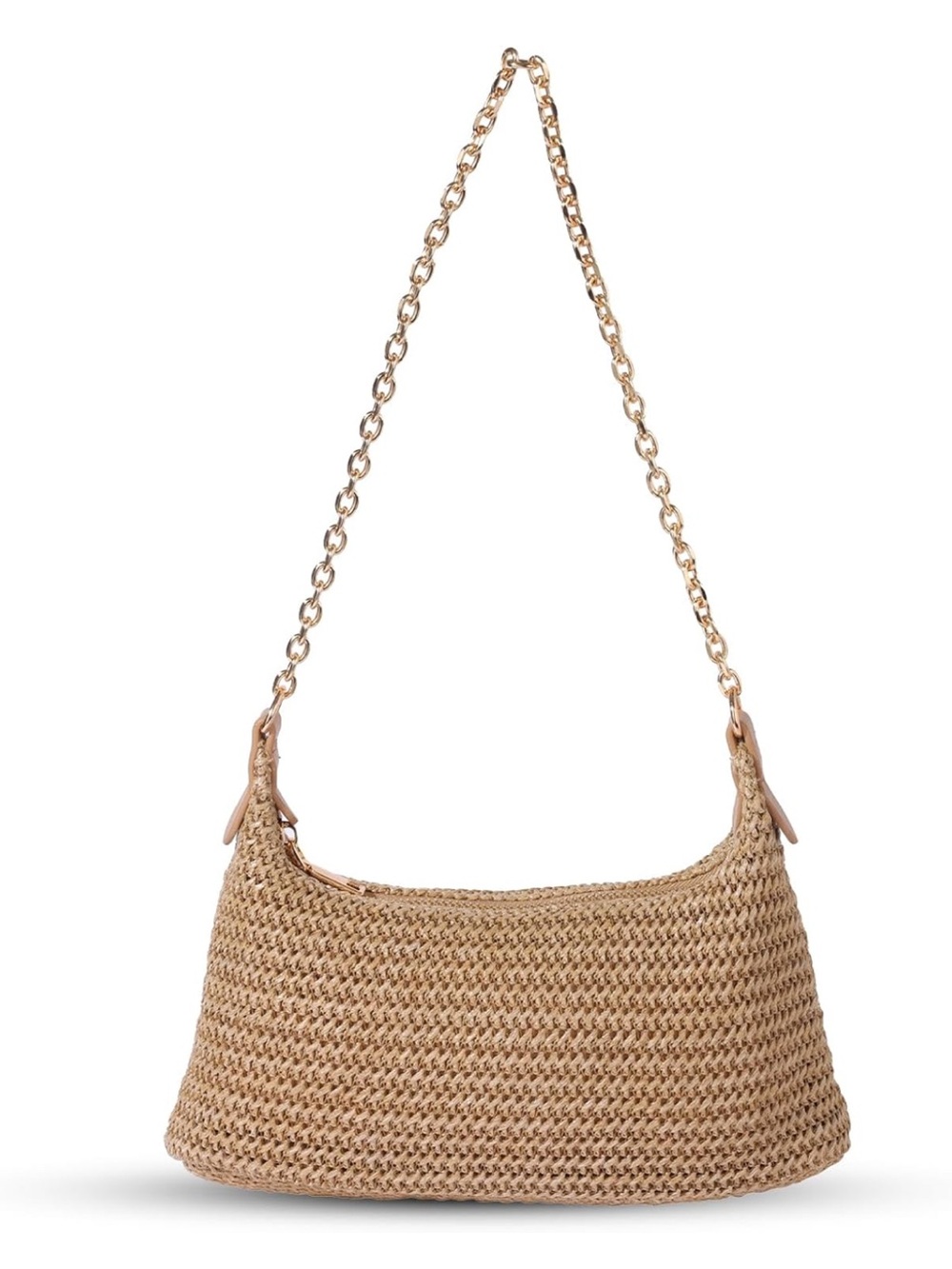 Woven Shoulder Bag with Gold Chain Strap